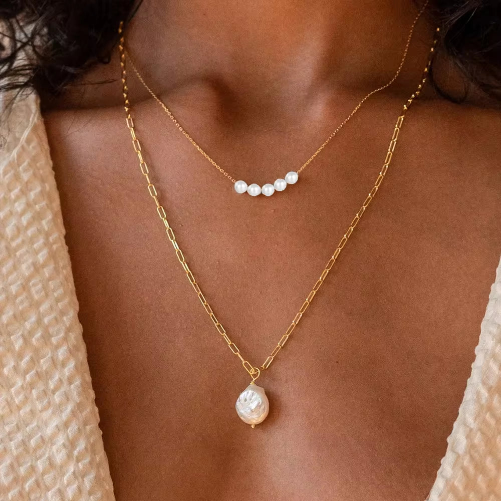 Pearl Pendant Chain Necklace Silver18K Gold Plate