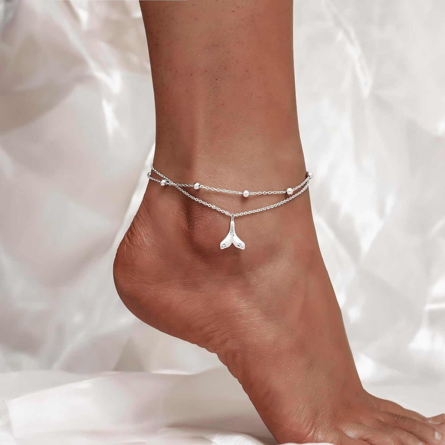 Silver Opal Layered Anklet Bracelet