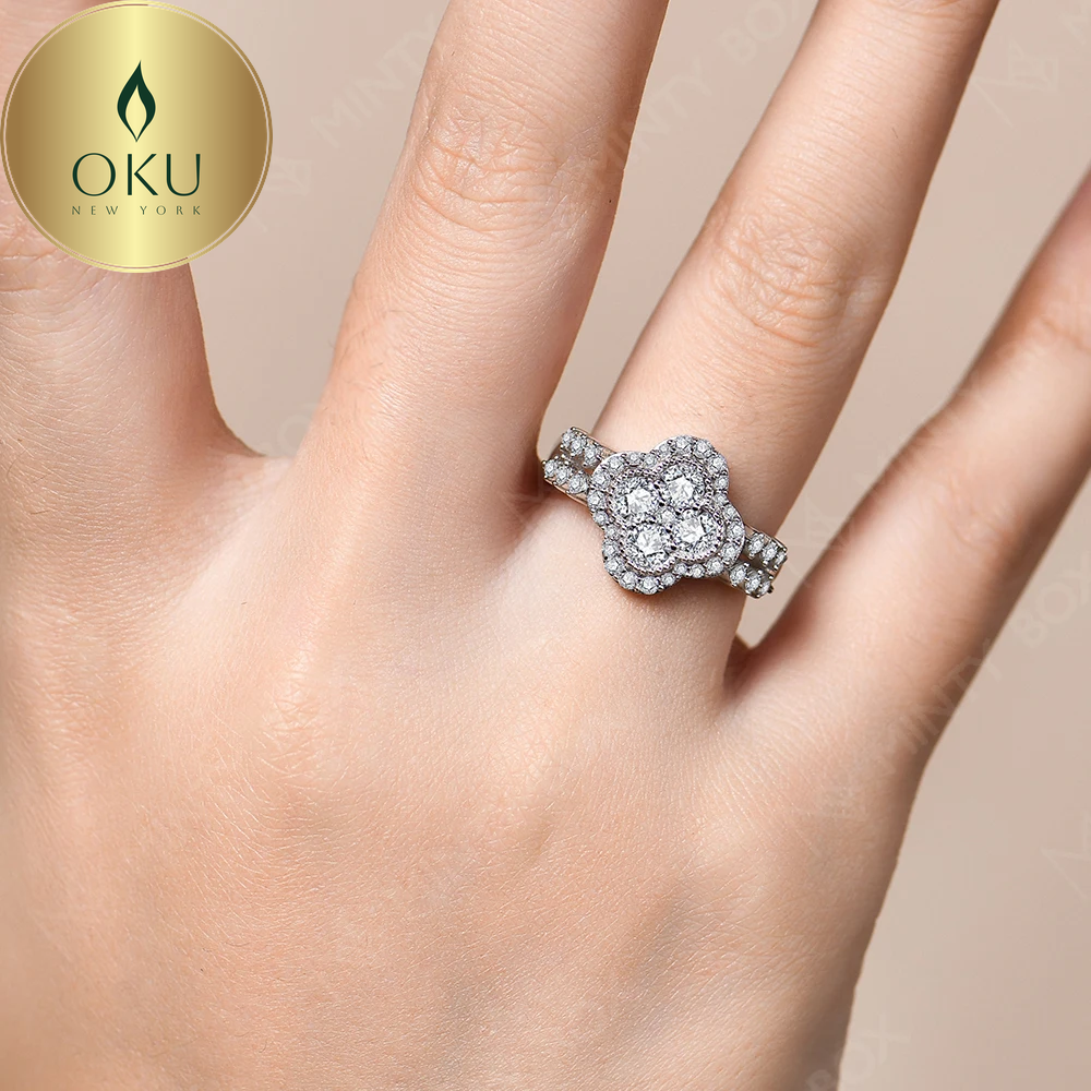 Iced Out Clover Engagement Ring