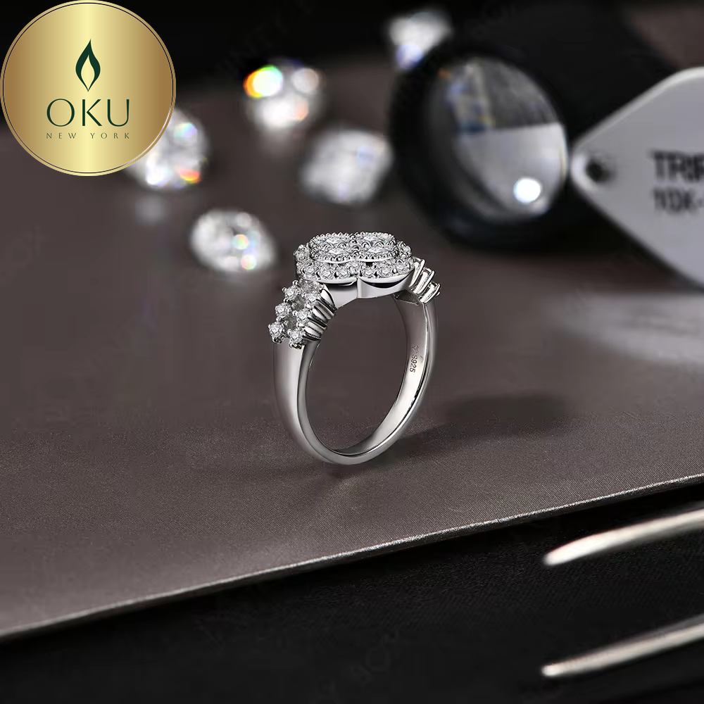 Iced Out Clover Engagement Ring