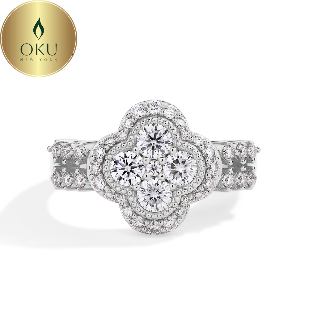 Iced Out Clover Engagement Ring