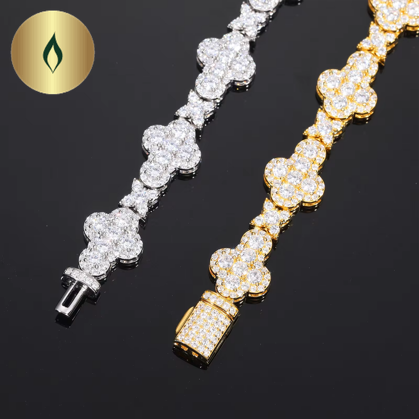 Iced Out Link Leaf Clover Chain