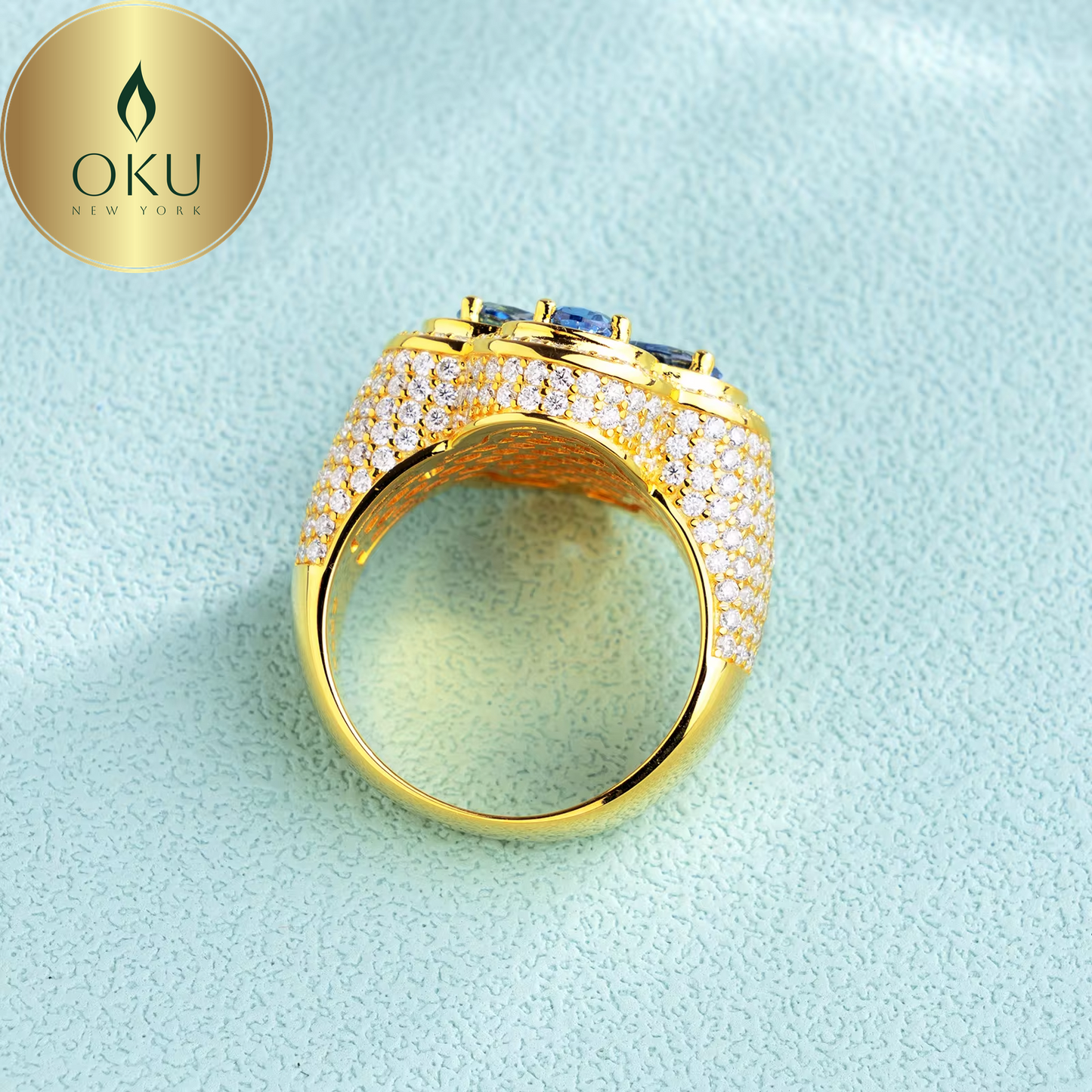 Iced Out Enamel Four Leaf Clover Ring