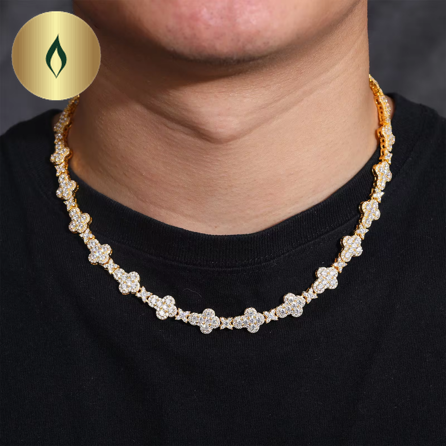 Iced Out Link Leaf Clover Chain