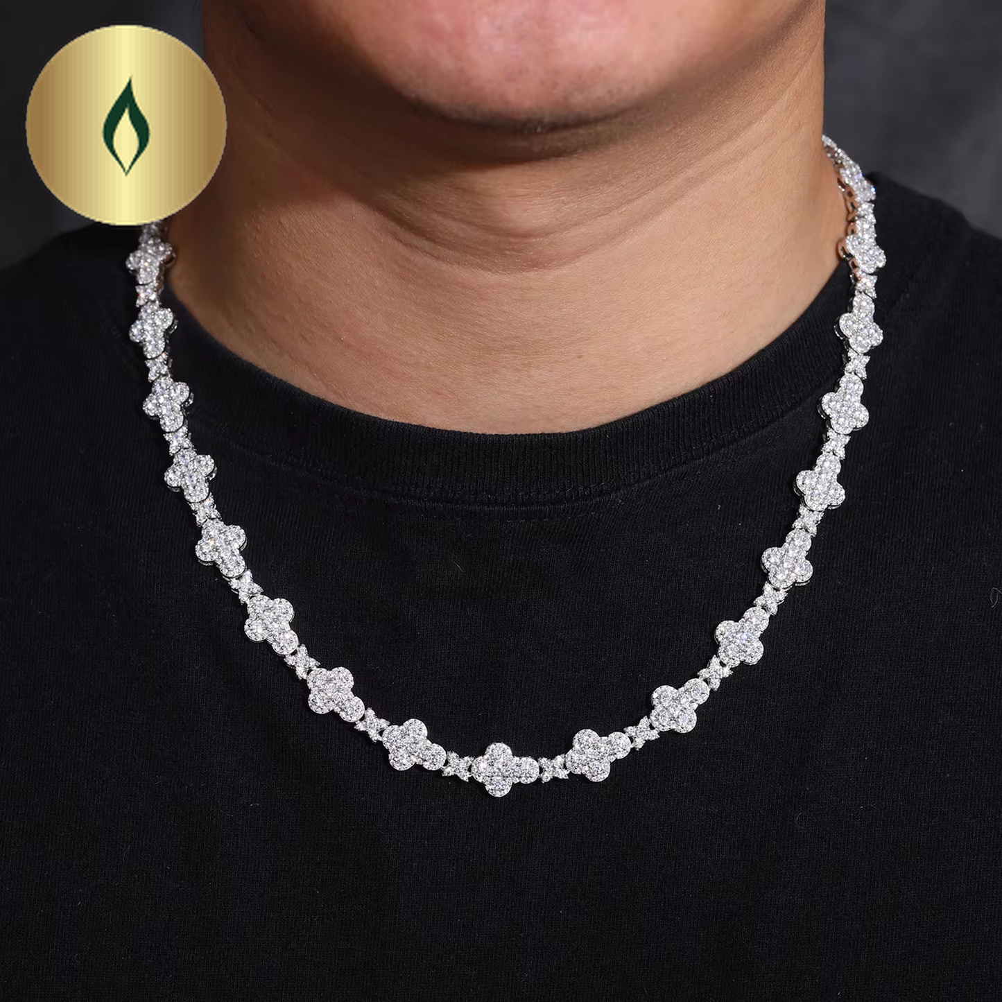 Iced Out Link Leaf Clover Chain