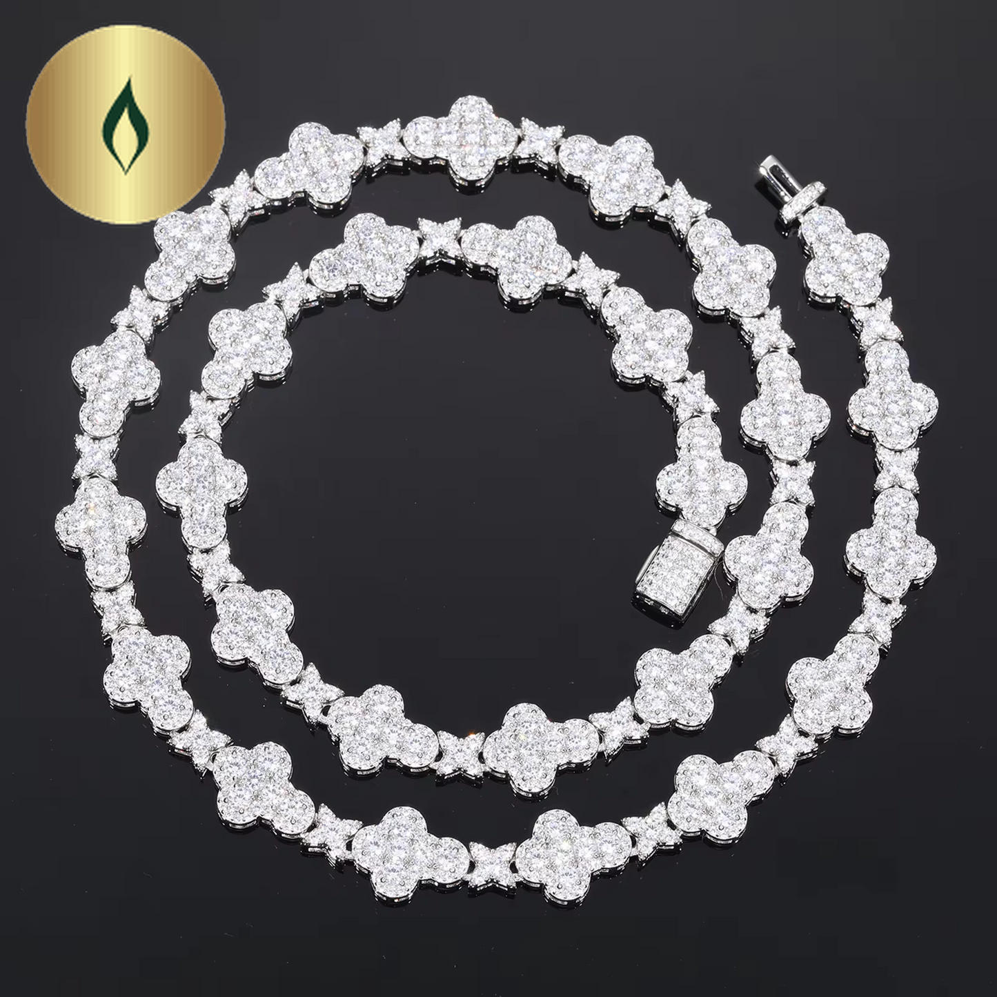 Iced Out Link Leaf Clover Chain